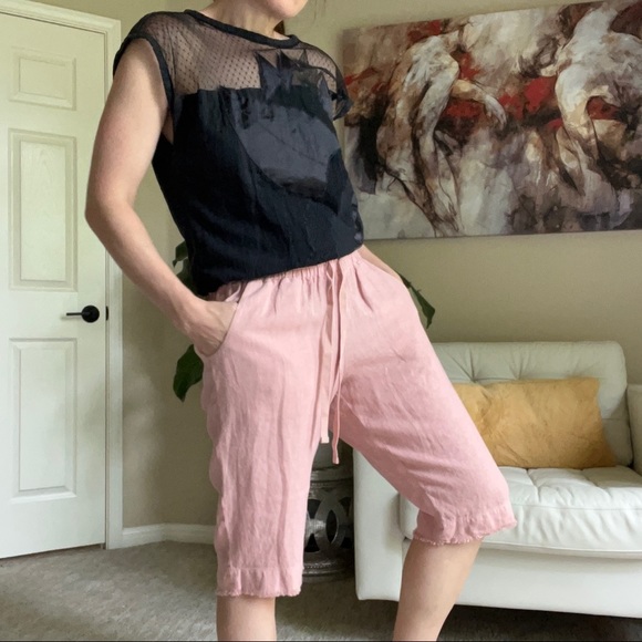 NWOT Cloth & Stone Blush Pink Linen Long Shorts - Picture 2 of 15